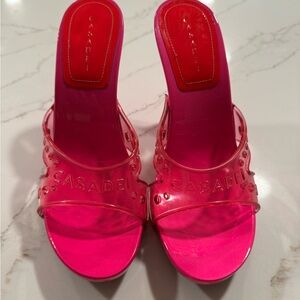 Casadei Hot Pink Clear-Trim Slide Mules